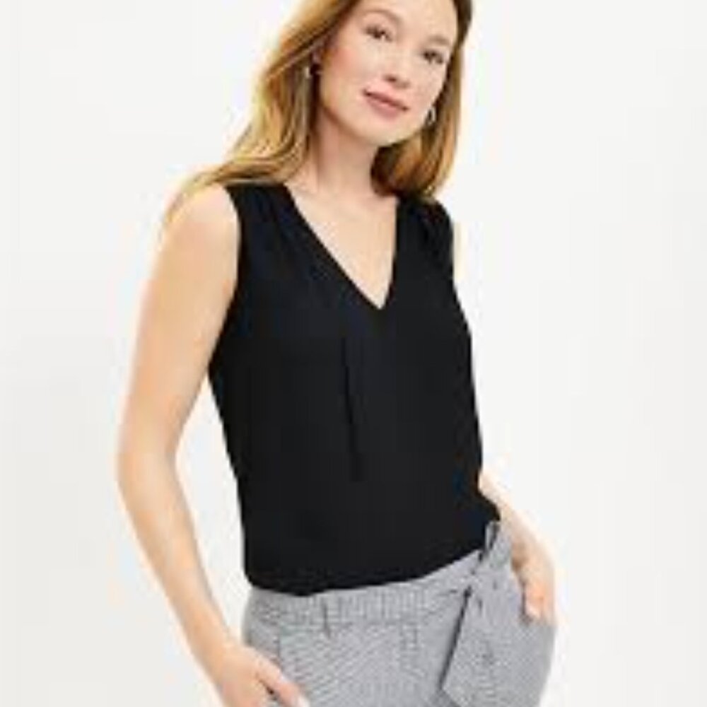 LOFT Tie Neck Mixed Media Shell - NWOT